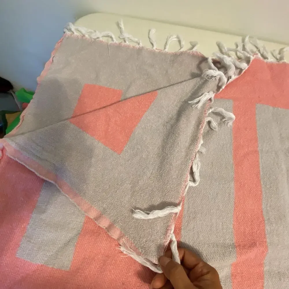 Victoria's Secret Pink Logo Oversized Fringe BeachTowel 50x70” Cotton Multicolor